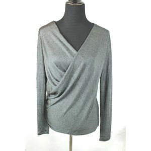 Heed Draped Front Knit Top size S Womens Dark Gray Silver Metallic Stretchy